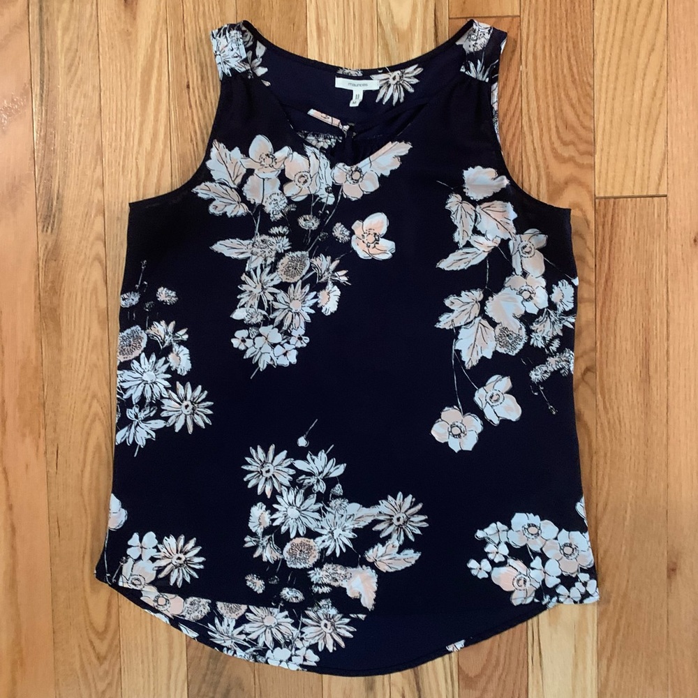 Maurices Navy Floral Sleeveless Camisole with Ivory Blooms